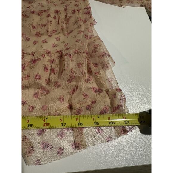 EXPRESS Sheer Tulle Ruffle Top Sz L Coquette Fairy Boho Romantic Rose Bud - Picture 7 of 10